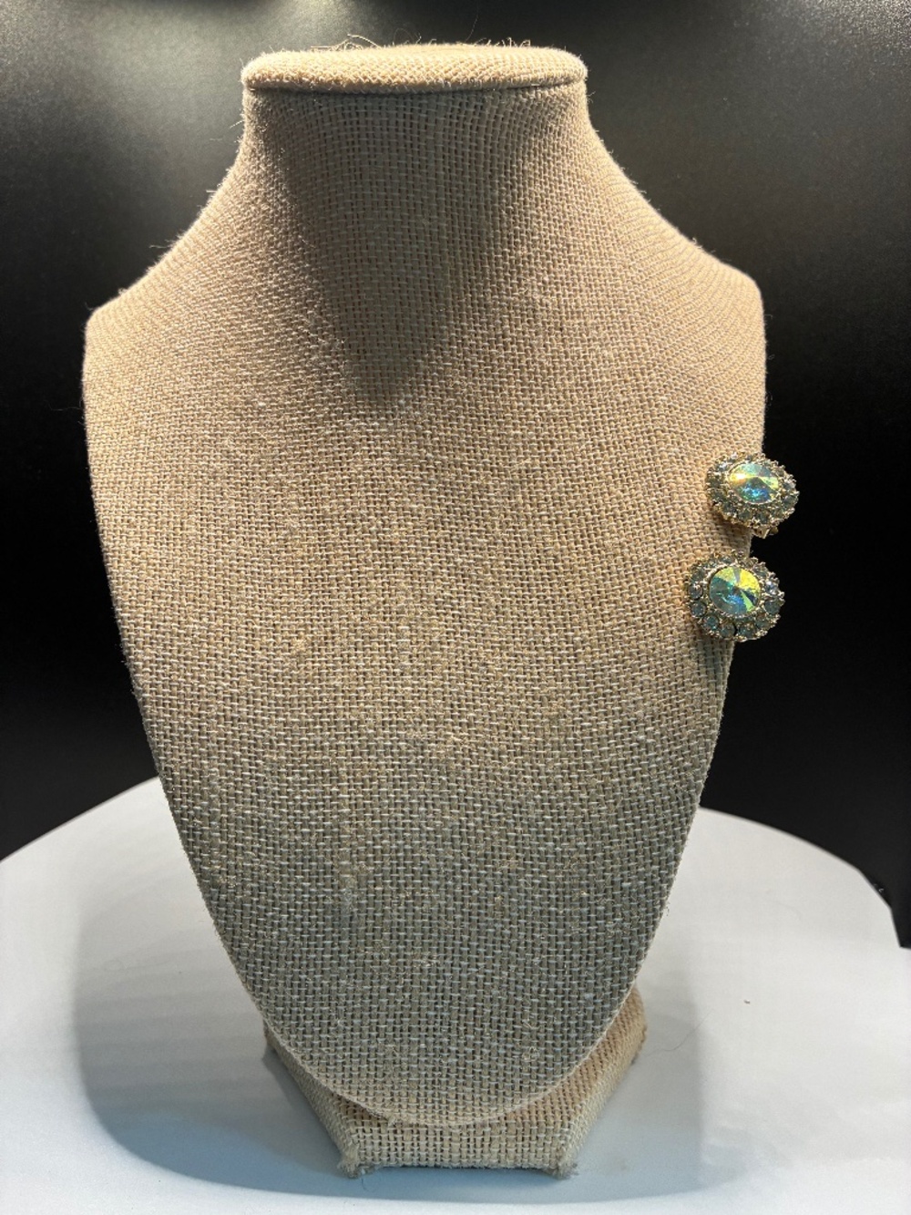 Vintage Gold-Tone Iridescent Rhinestone Button Clip on earrings